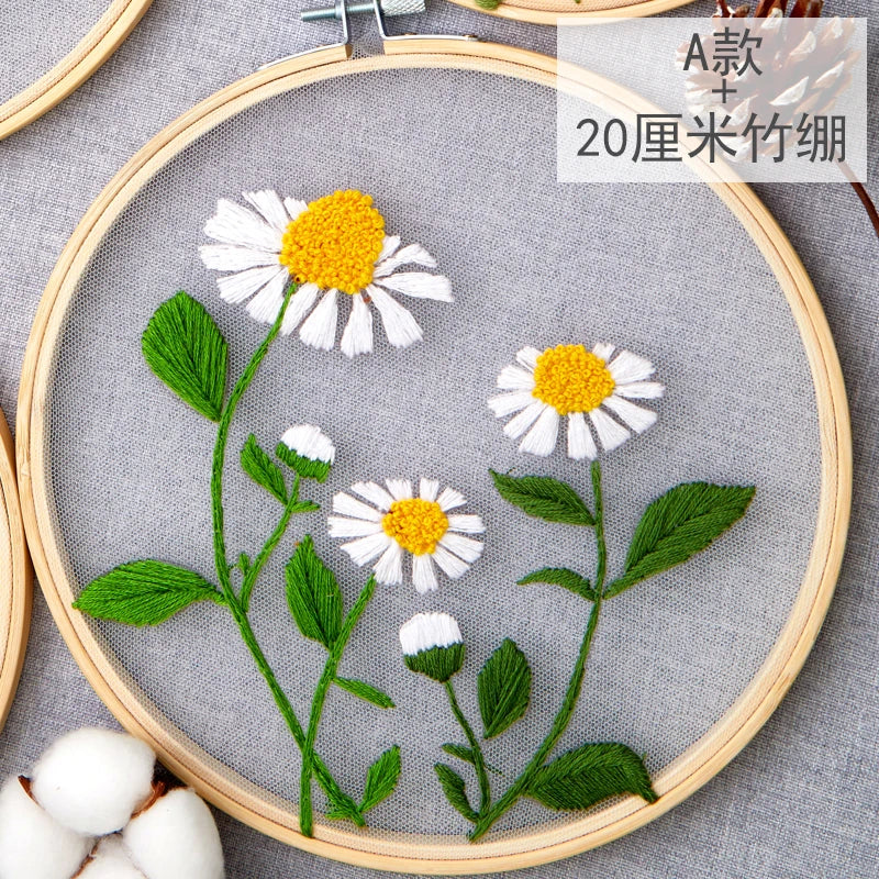 1SET Embroidery Kit Floral Patterns DIY Crafts Cross Stitch Kits With Embroidered Hoop Handmade for Beginner