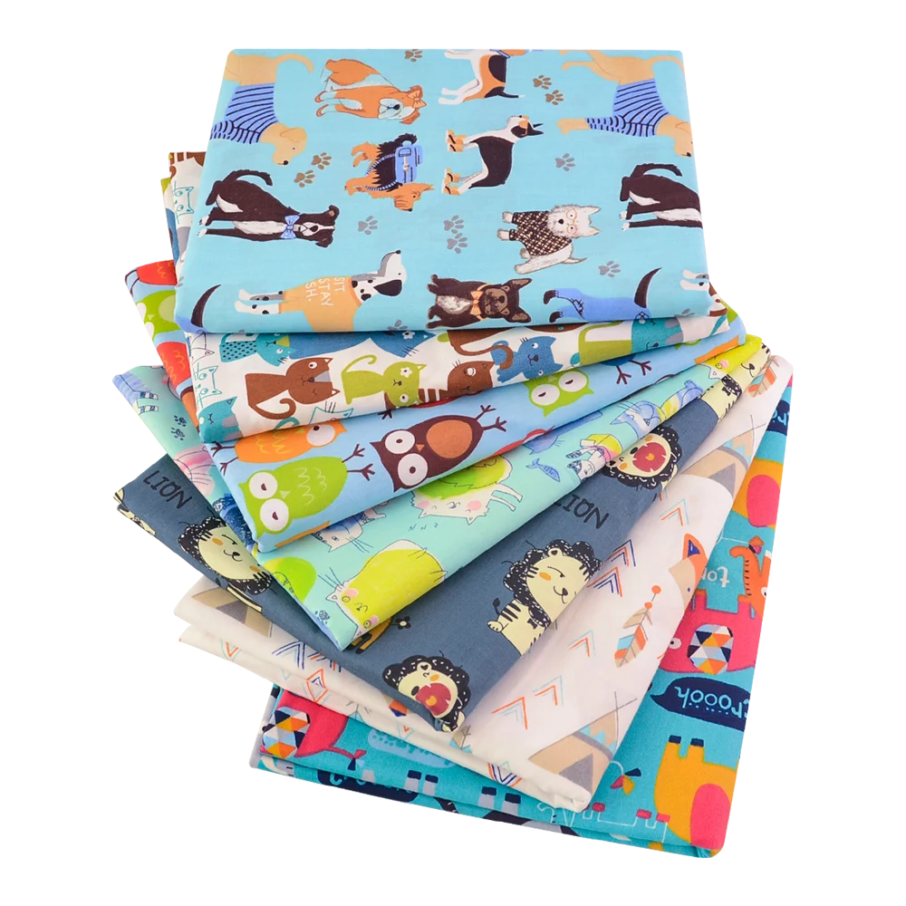 Floral Printed Cotton Fabric Squares – 7 Pieces