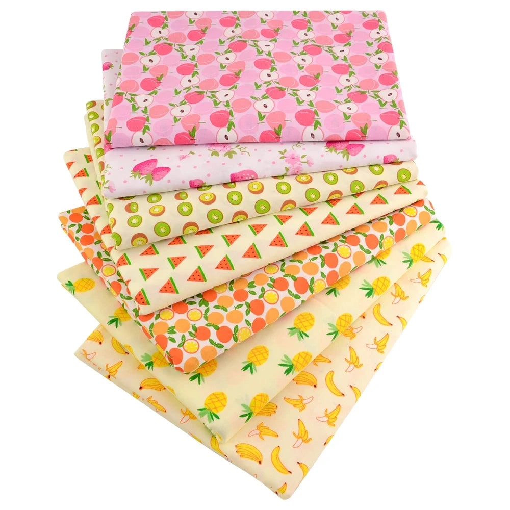 Floral Printed Cotton Fabric Squares – 7 Pieces