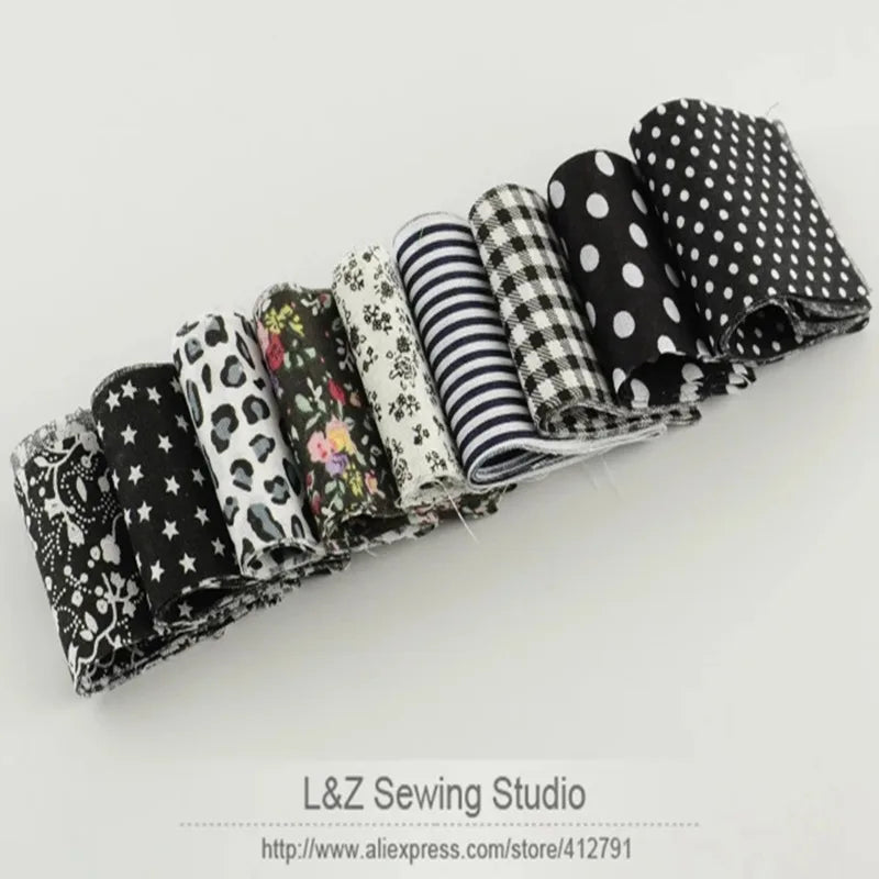 Black & Grey Jelly Roll Fabric Strips – 9pcs Bundle