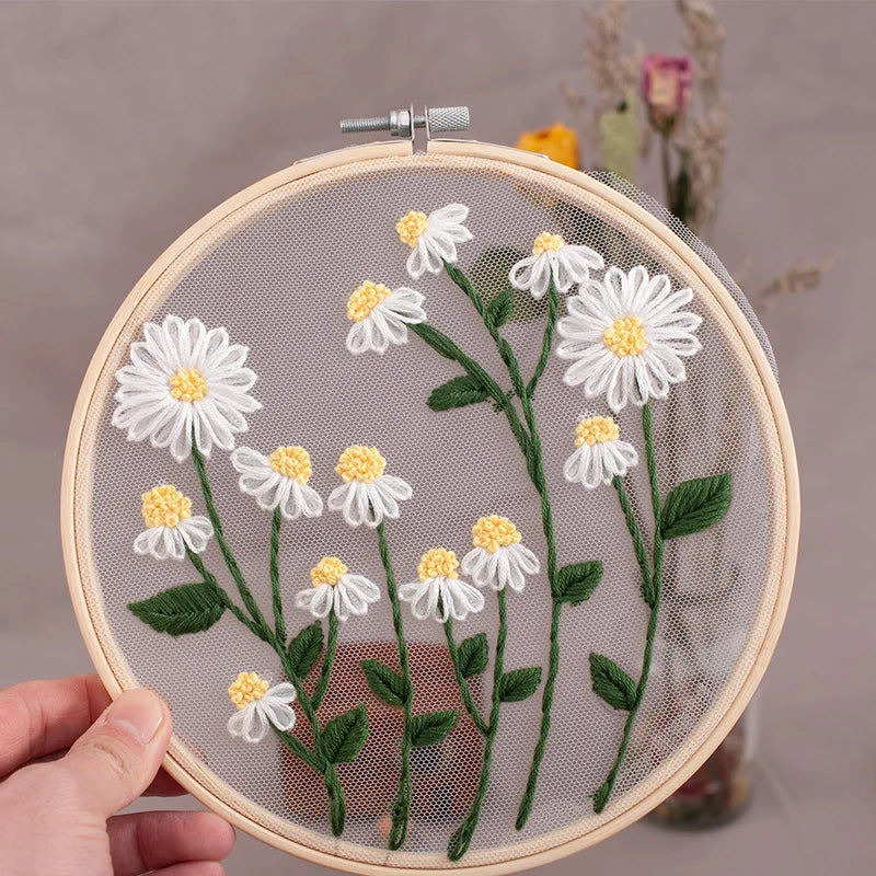 1SET Embroidery Kit Floral Patterns DIY Crafts Cross Stitch Kits With Embroidered Hoop Handmade for Beginner