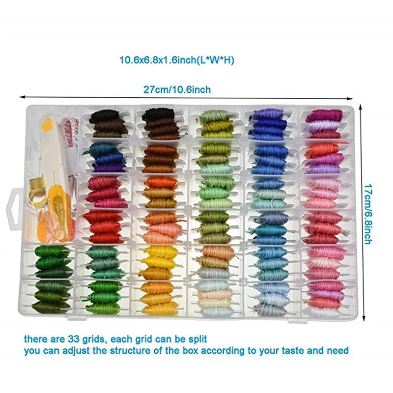 Embroidery Kit 50/150/200/250/450Pcs Cross Stitch Thread With Threader Bobbins Sewing Needles Storage Box Sewing Embroidery Kit