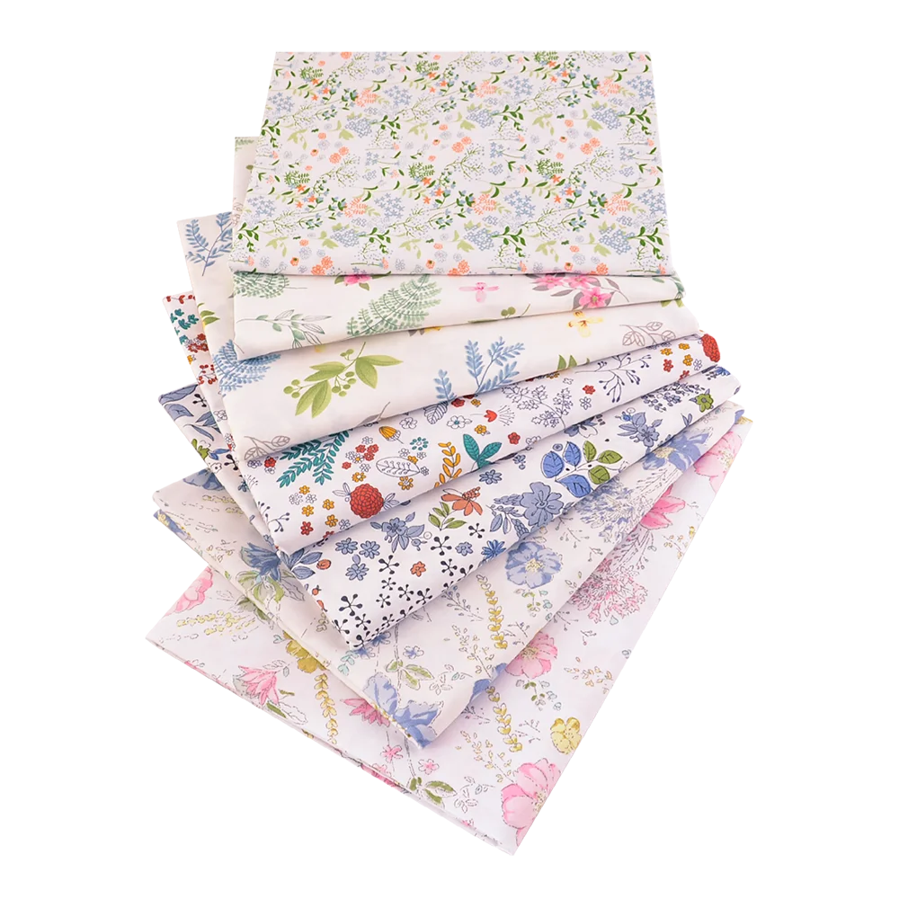 Floral Printed Cotton Fabric Squares – 7 Pieces