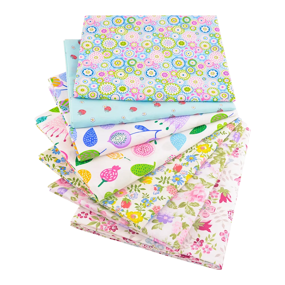 Floral Printed Cotton Fabric Squares – 7 Pieces
