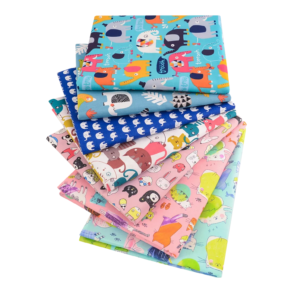 Floral Printed Cotton Fabric Squares – 7 Pieces