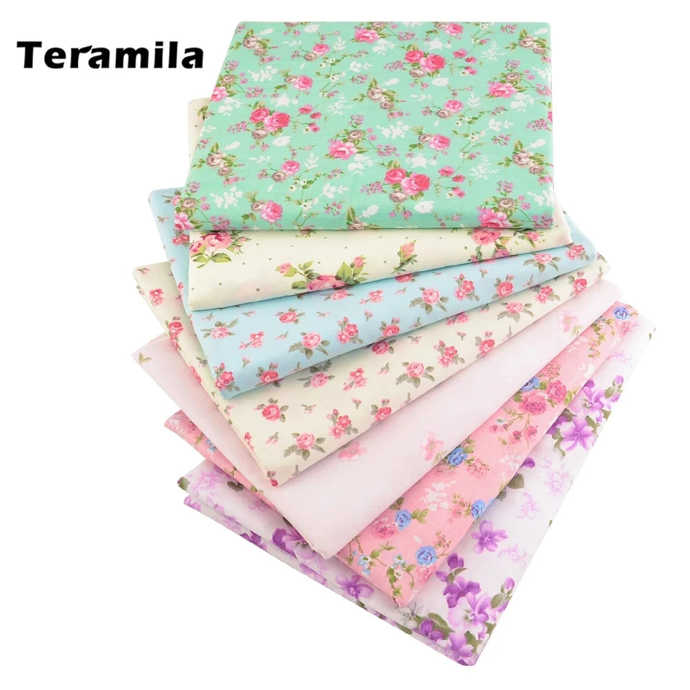Floral Printed Cotton Fabric Squares – 7 Pieces