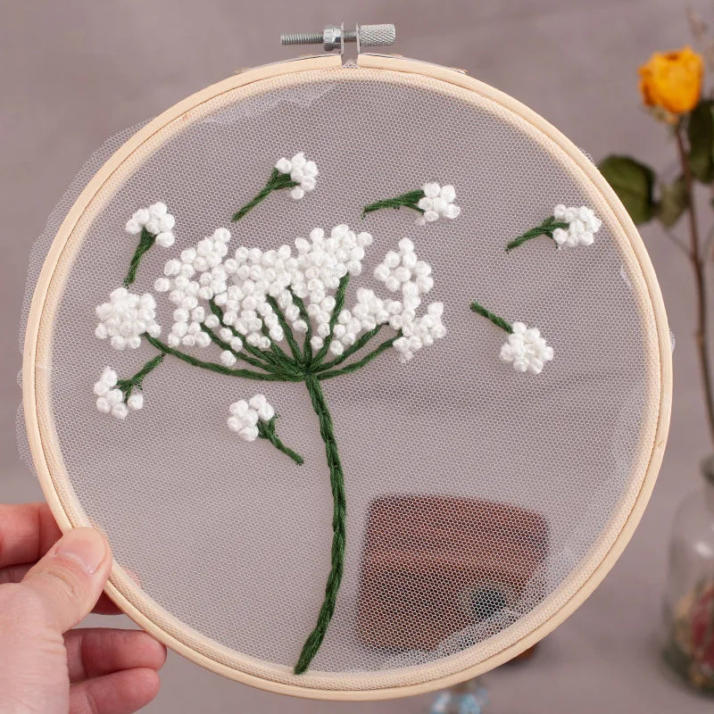 1SET Embroidery Kit Floral Patterns DIY Crafts Cross Stitch Kits With Embroidered Hoop Handmade for Beginner