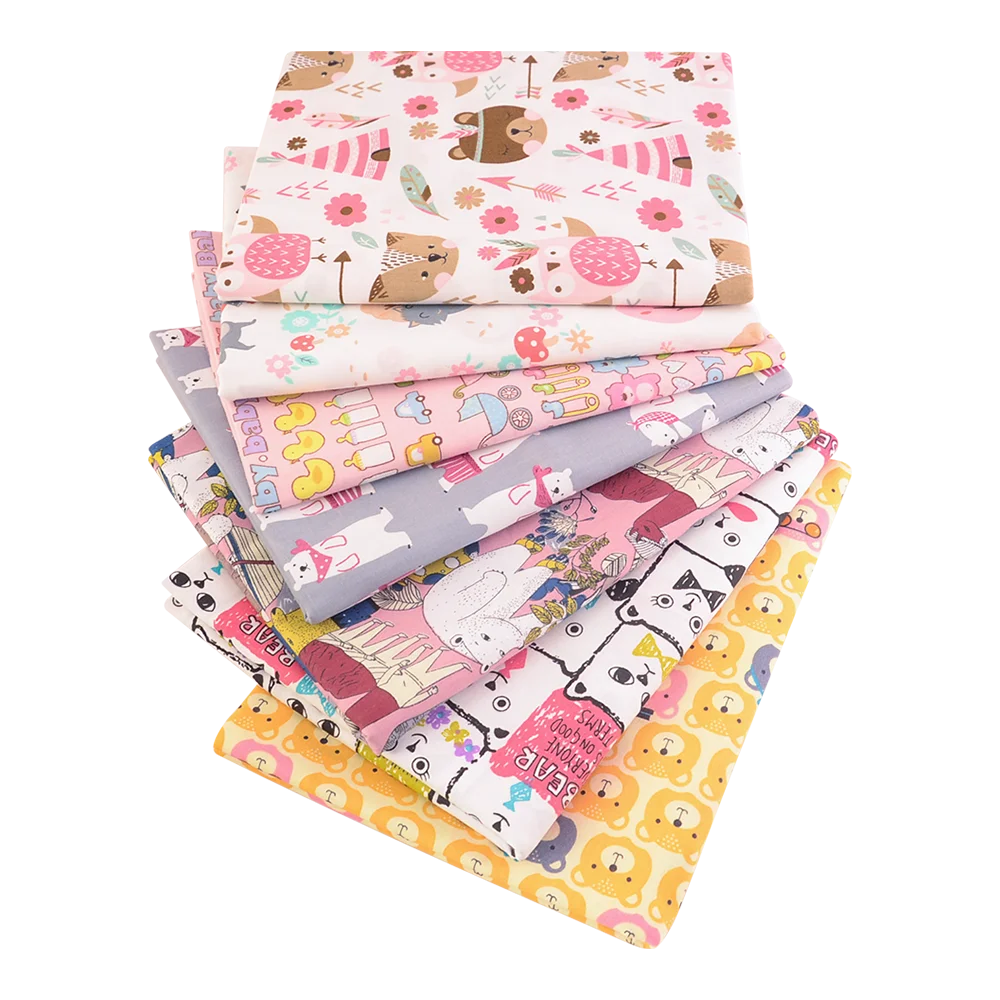 Floral Printed Cotton Fabric Squares – 7 Pieces