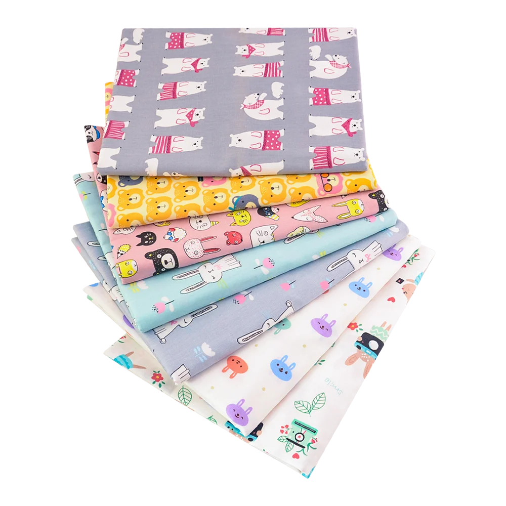 Floral Printed Cotton Fabric Squares – 7 Pieces