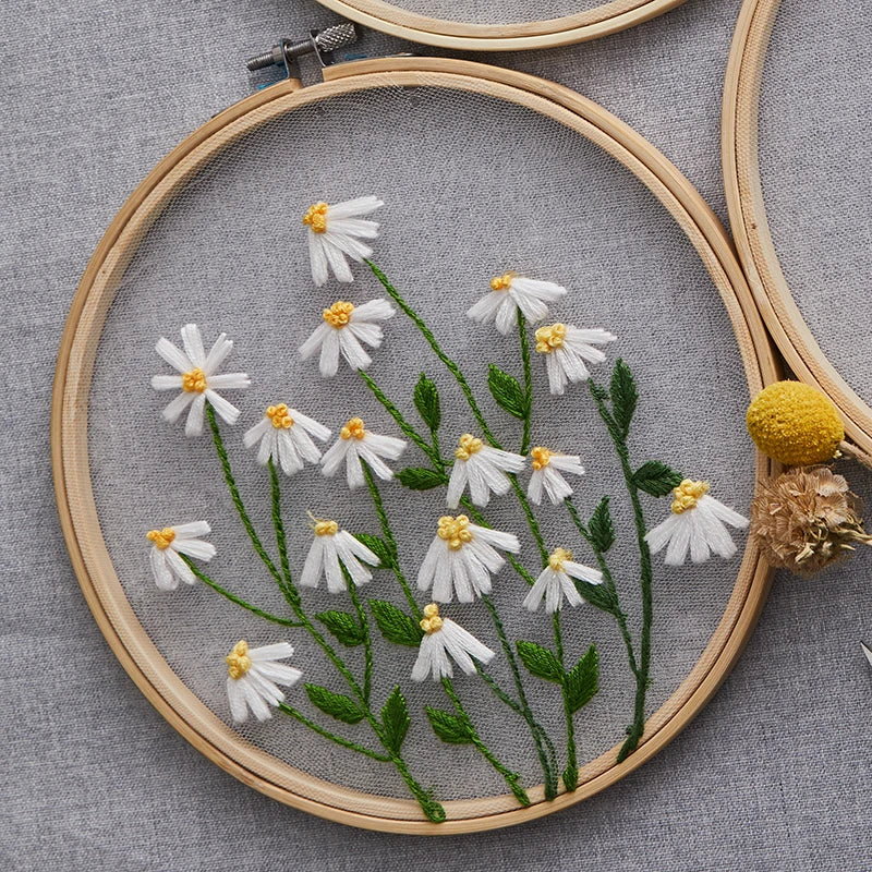 1SET Embroidery Kit Floral Patterns DIY Crafts Cross Stitch Kits With Embroidered Hoop Handmade for Beginner