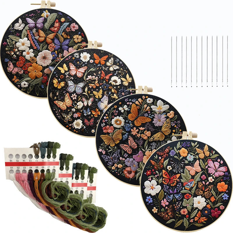 Embroidery Starter Kit with Plant & Butterfly Patterns