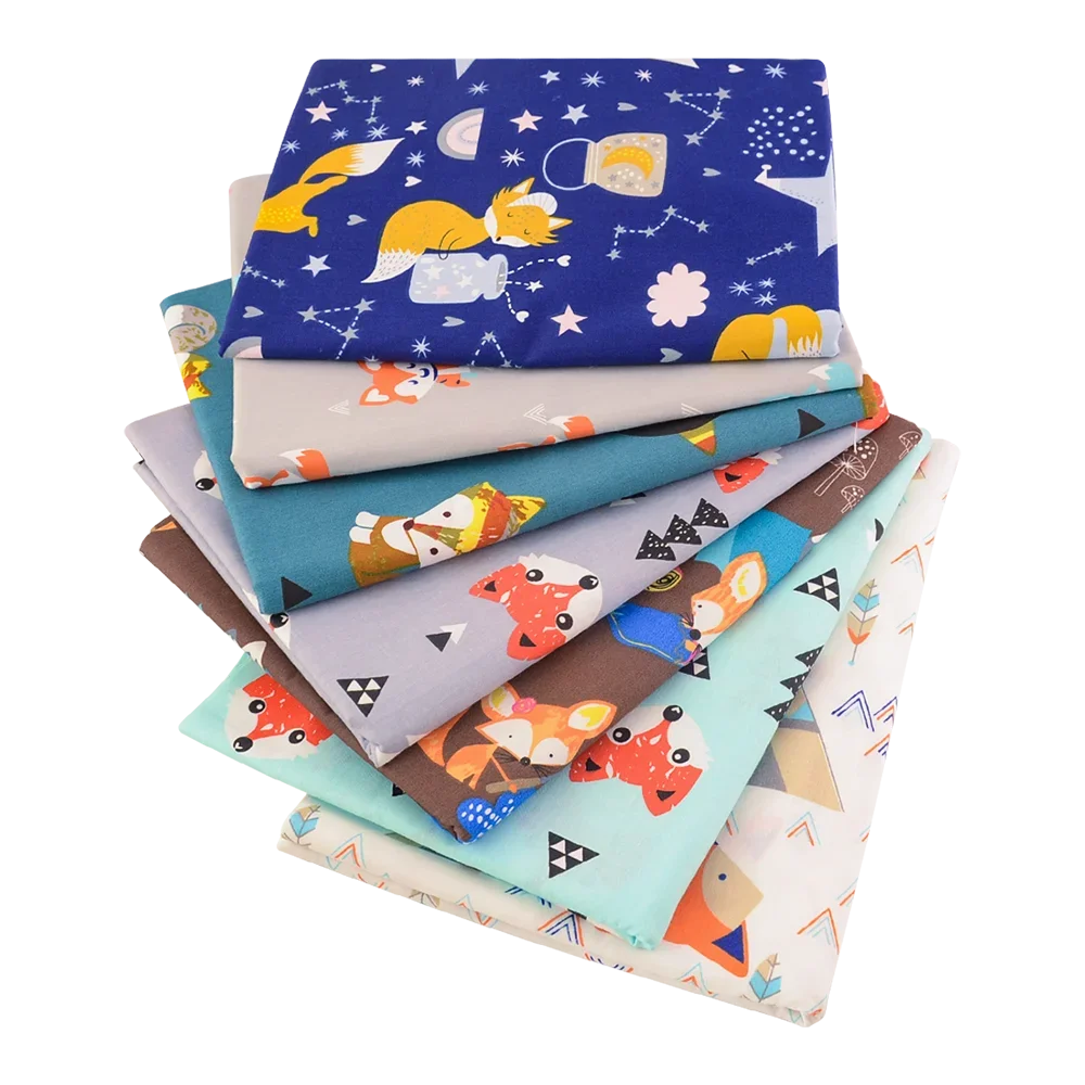 Floral Printed Cotton Fabric Squares – 7 Pieces