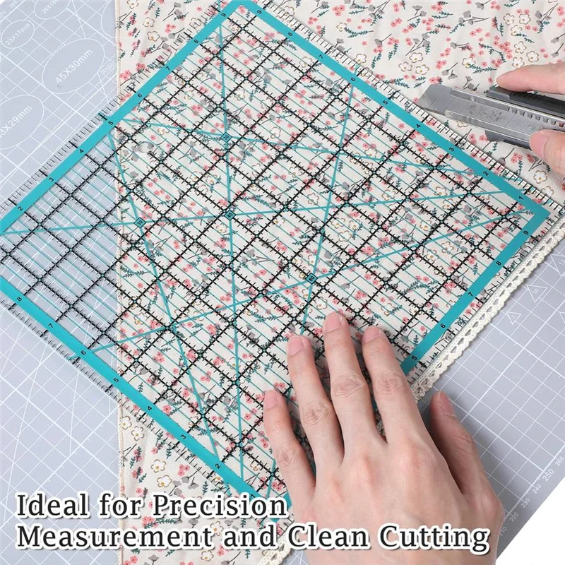 A27F-Non-Slip Ring Equipped 5 Square Quilting Rulers, Acrylic Template Set For Sewing Crafts, Creative Grid Quilt Tools