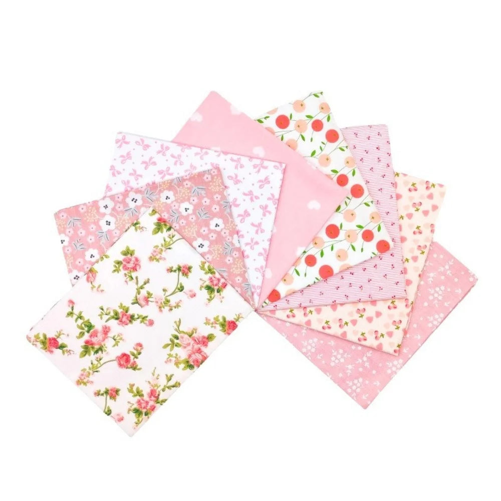 (25cm*20cm)8pcs Pink Floral Cotton Fabric Bundle; PreCut Fabric; Sewing Supplies For Patchwork Sewing And DIY Clothing Crafts