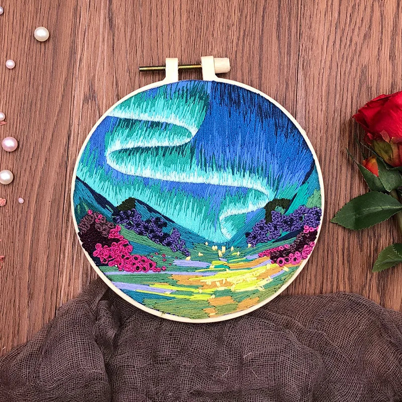 Beginner DIY Embroidery Kit – Night Sky Aurora