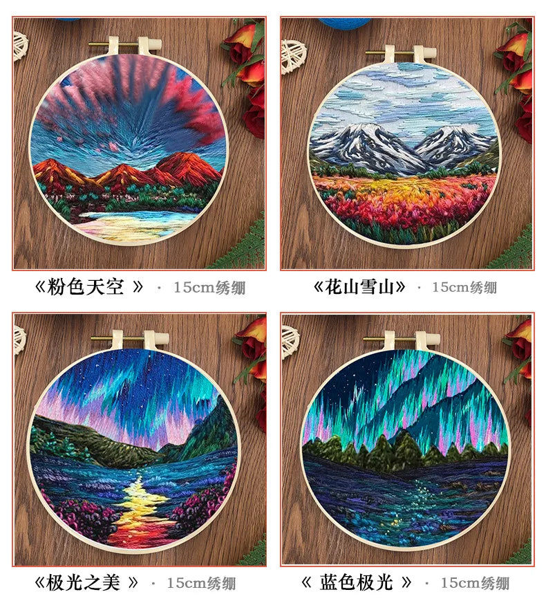 Beginner DIY Embroidery Kit – Night Sky Aurora