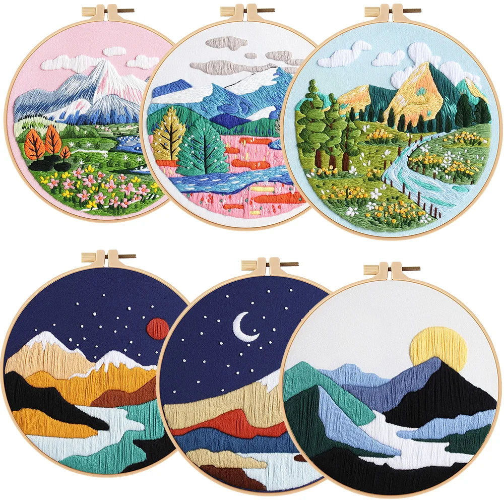 3-Piece Landscape Stamped Embroidery Kit