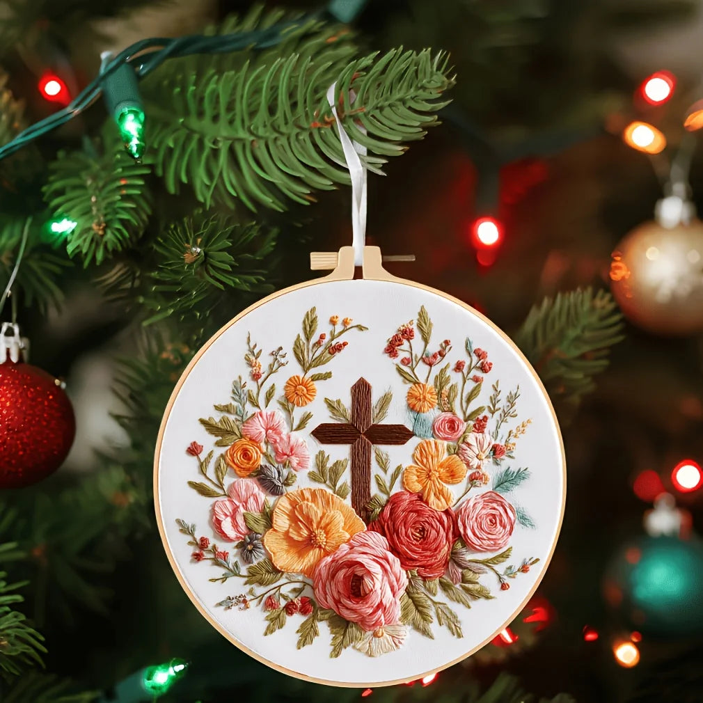 Christmas Embroidery Kit – Jesus, Cross & Magpie Design