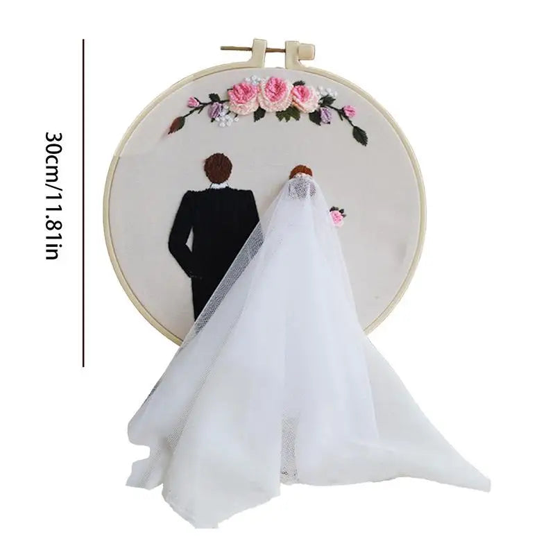 Embroidery Wedding Kit Lovers Punch Needle Set Embroidery Wedding Kit with Hoops and Color Threads for Beginners Adults Lovers