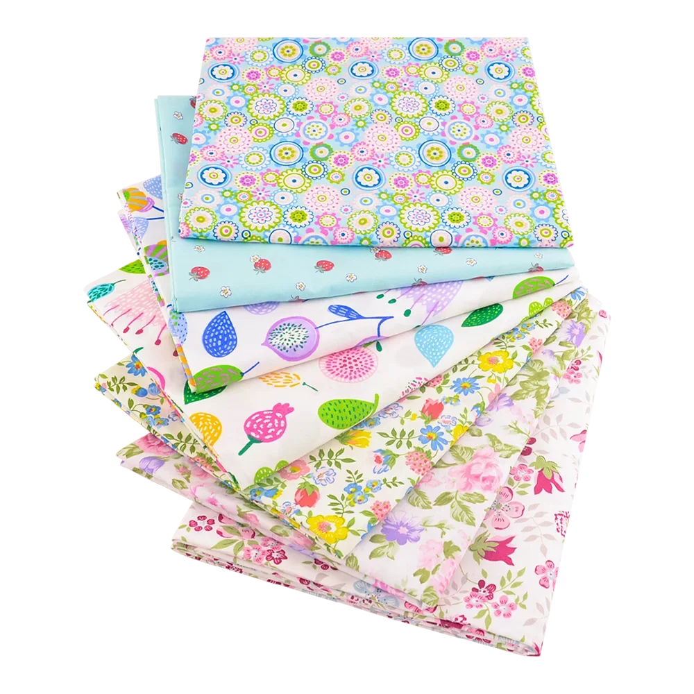 Floral Printed Cotton Fabric Squares – 7 Pieces