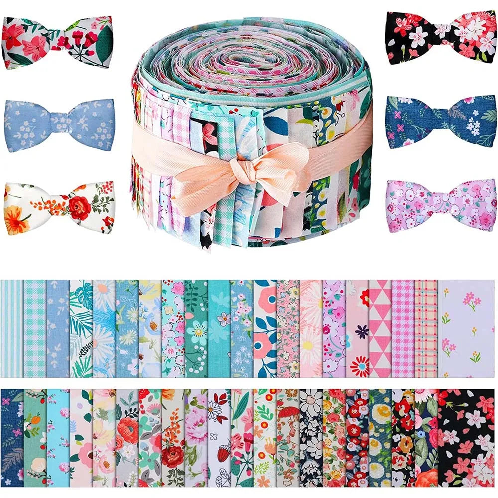 40Pcs Floral Cotton Fabric Patchwork Roll Fabric Roll up Fabric Strips For Quilting Sewing DIY & Quilt Beginners 6.5 X 25cm