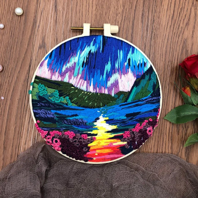 Beginner DIY Embroidery Kit – Night Sky Aurora