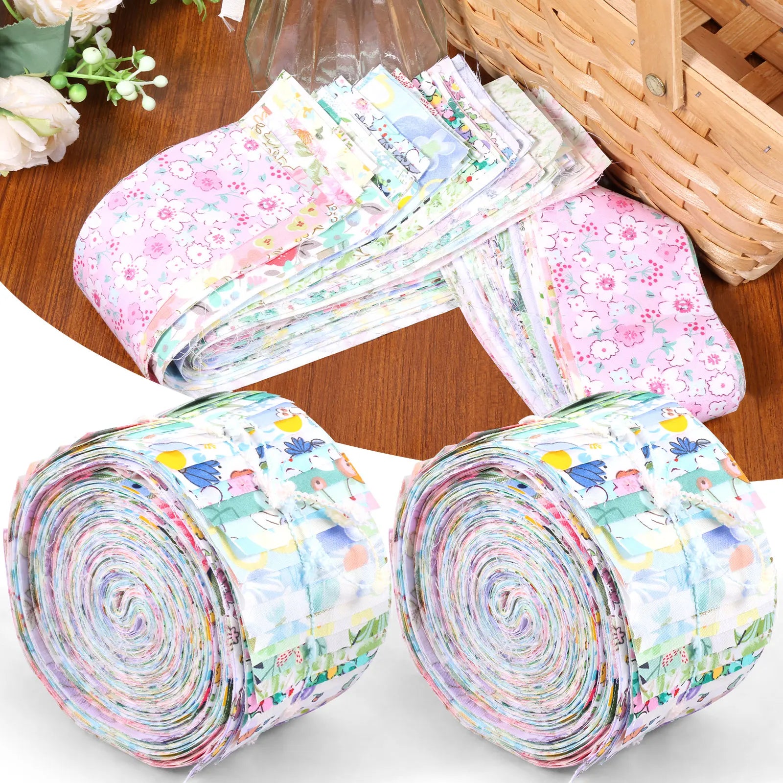 80Pcs Cotton Quilting Fabric 40 Types Floral Printed Sewing Fabric Colorful Pre Cut Strips DIY Handicrafts Patchwork Needlework