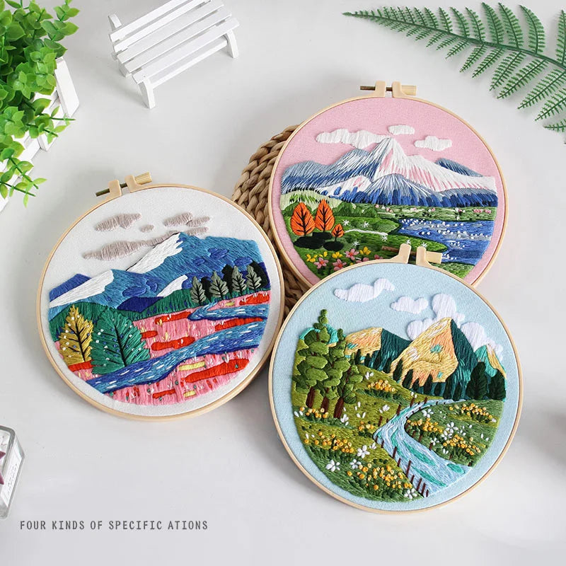 3-Piece Landscape Stamped Embroidery Kit