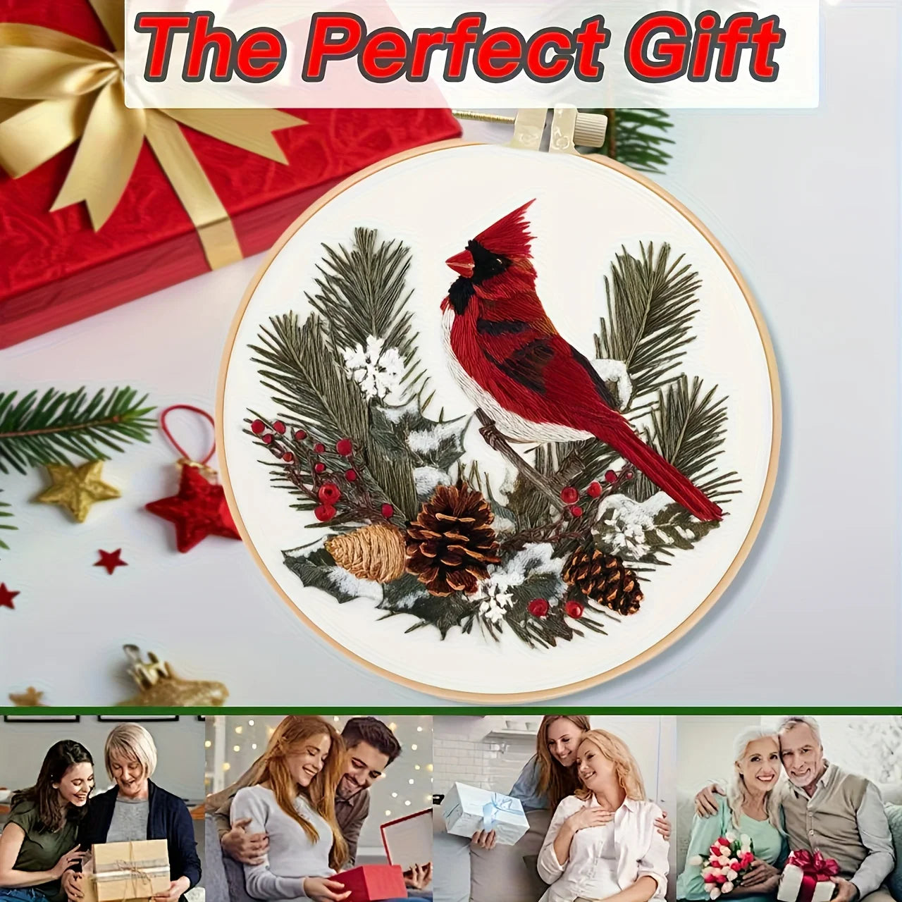 Christmas Reindeer & Magpie Embroidery Kit