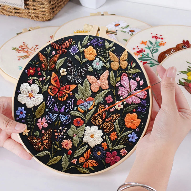 Embroidery Starter Kit with Plant & Butterfly Patterns