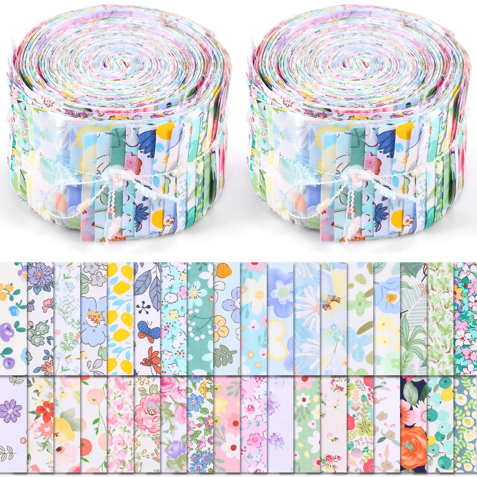 80Pcs Cotton Quilting Fabric 40 Types Floral Printed Sewing Fabric Colorful Pre Cut Strips DIY Handicrafts Patchwork Needlework