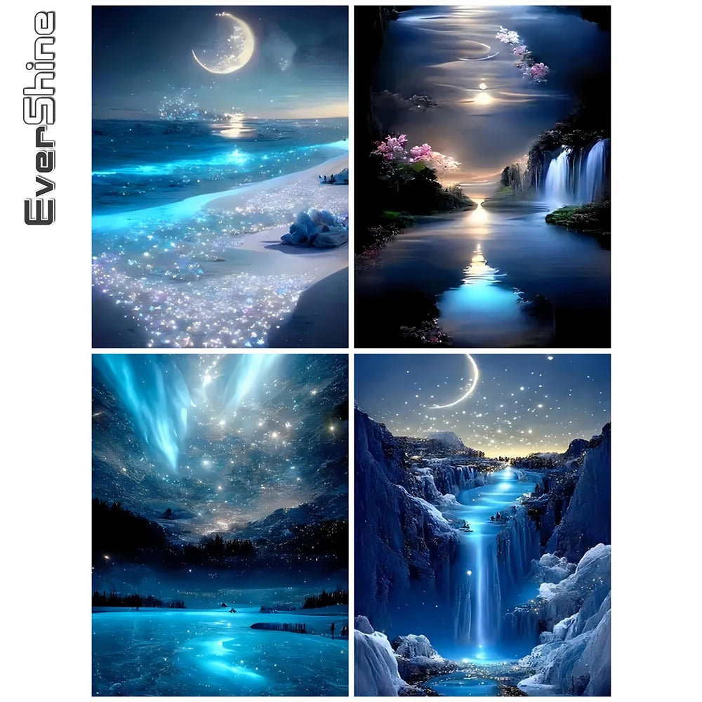 EverShine Moon Diamond Painting Seaside Craft Kit Mosaic Scenery Diamond Art Round Drill Embroidery Waterfall DIY Handmade Gift