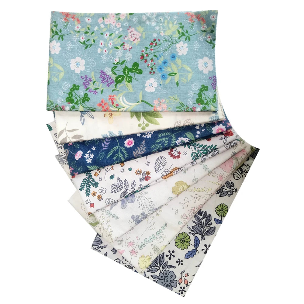 Floral Printed Cotton Fabric Squares – 7 Pieces