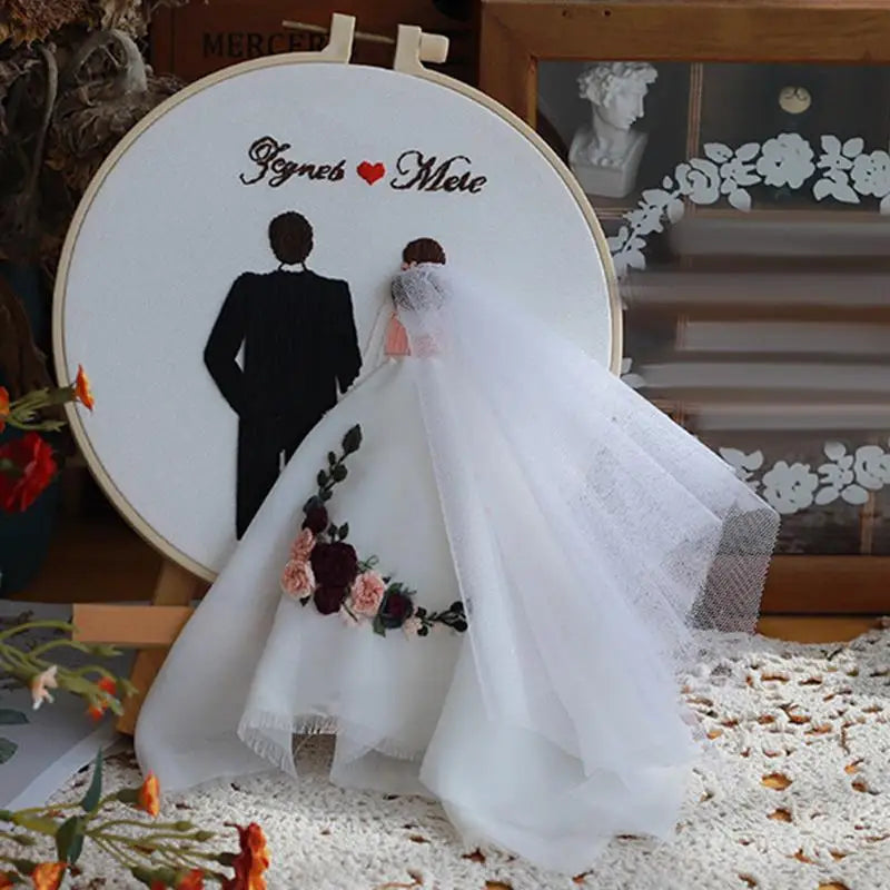 Embroidery Wedding Kit Lovers Punch Needle Set Embroidery Wedding Kit with Hoops and Color Threads for Beginners Adults Lovers