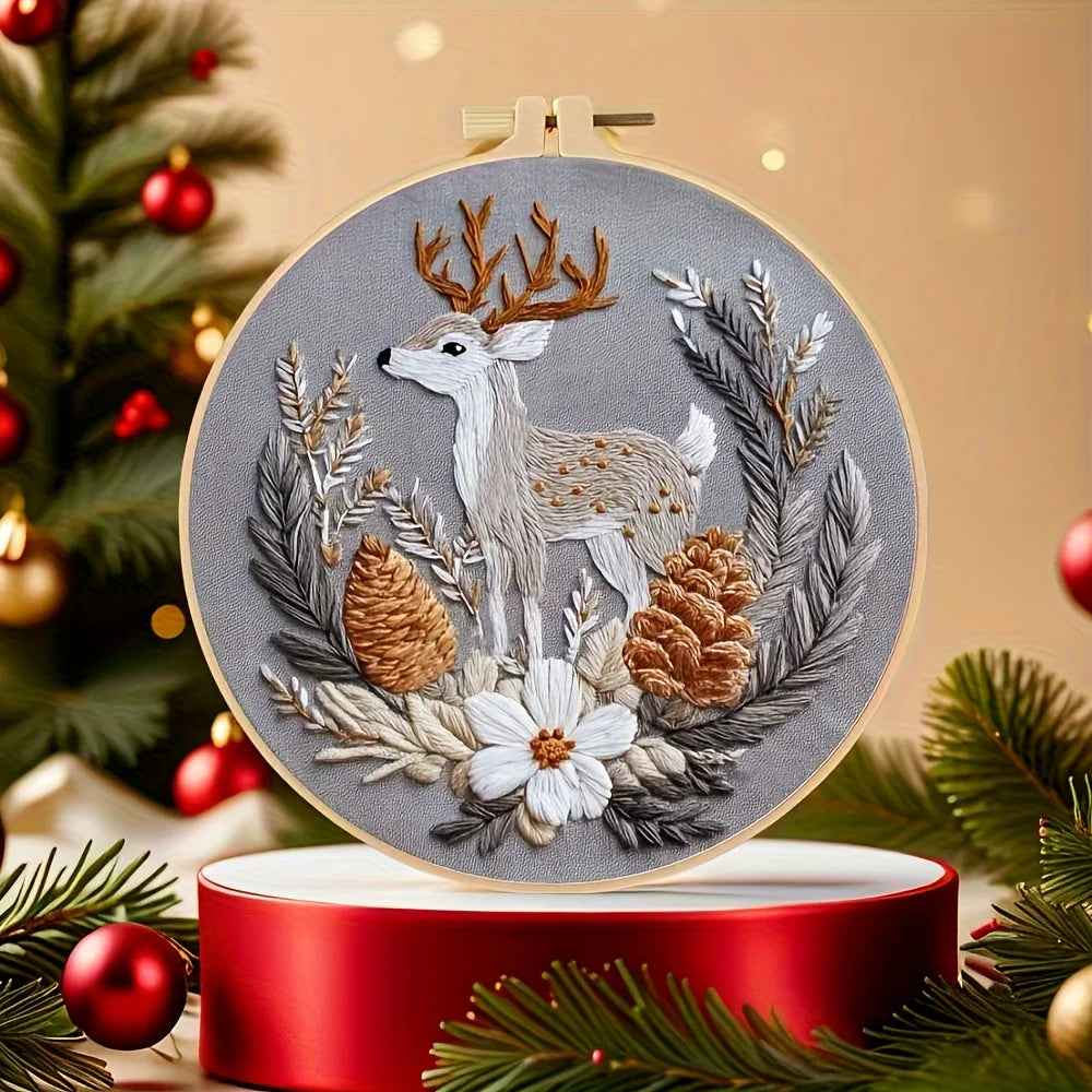Christmas Reindeer & Magpie Embroidery Kit