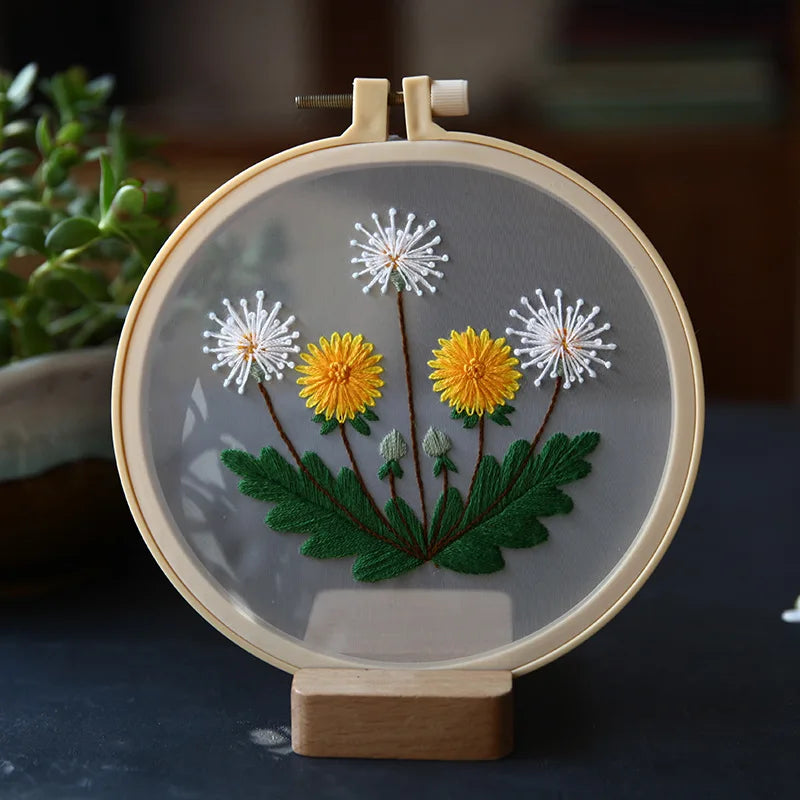 1SET Embroidery Kit Floral Patterns DIY Crafts Cross Stitch Kits With Embroidered Hoop Handmade for Beginner