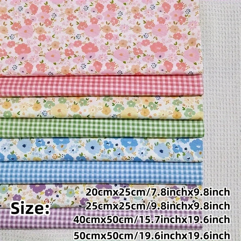 8pcs pure cotton flower cute multi-color fabric decorative fabric pre cut patchwork fabric, used for DIY sewing, scrapbooking, q