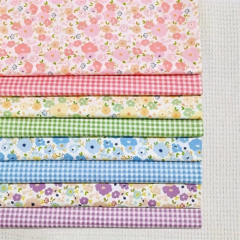 8pcs pure cotton flower cute multi-color fabric decorative fabric pre cut patchwork fabric, used for DIY sewing, scrapbooking, q