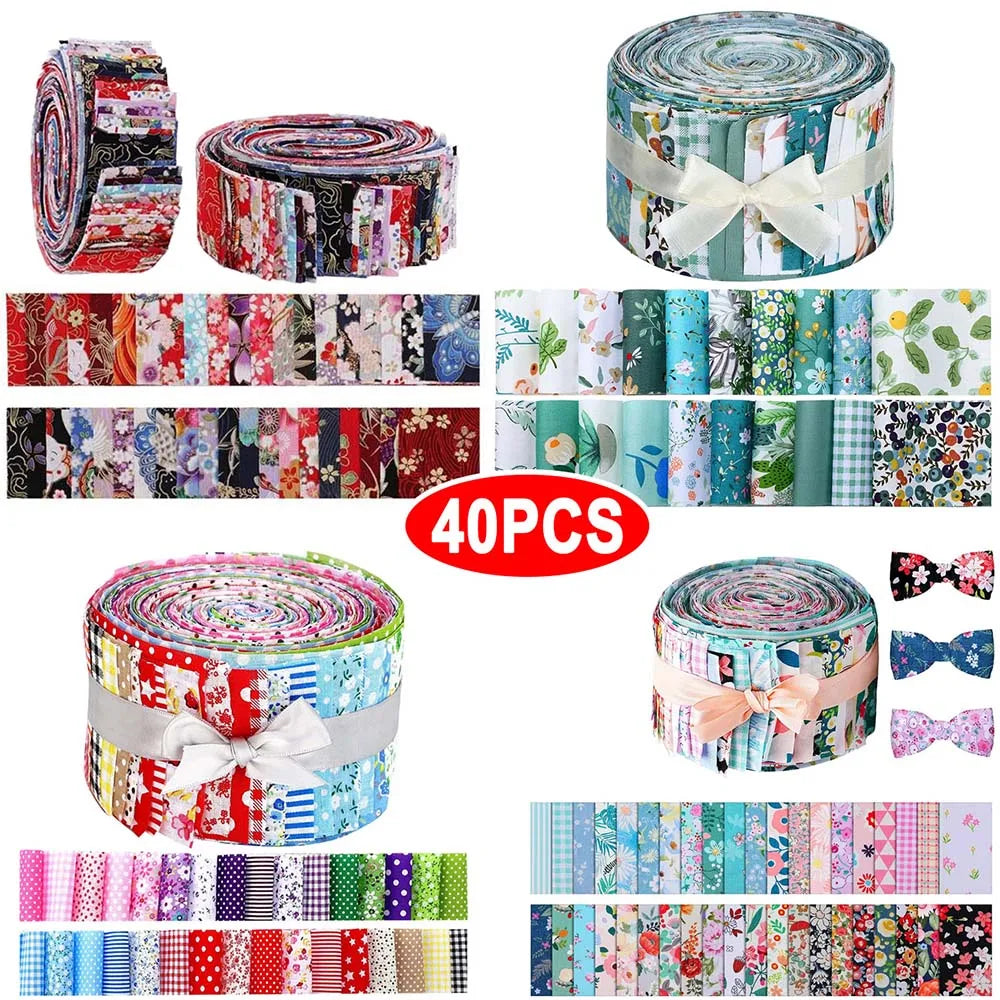 40Pcs Floral Cotton Fabric Patchwork Roll Fabric Roll up Fabric Strips For Quilting Sewing DIY & Quilt Beginners 6.5 X 25cm