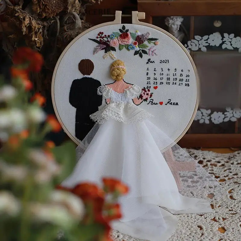 Embroidery Wedding Kit Lovers Punch Needle Set Embroidery Wedding Kit with Hoops and Color Threads for Beginners Adults Lovers