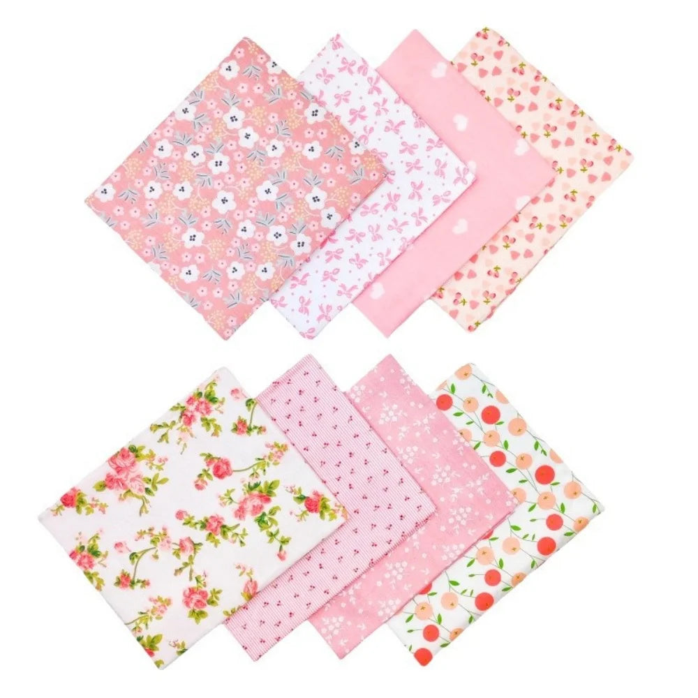 (25cm*20cm)8pcs Pink Floral Cotton Fabric Bundle; PreCut Fabric; Sewing Supplies For Patchwork Sewing And DIY Clothing Crafts
