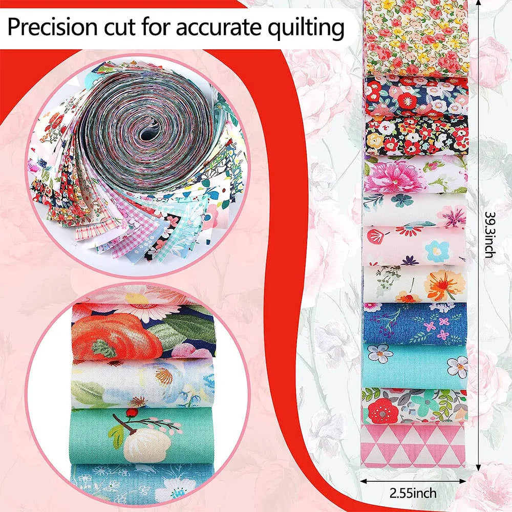 40Pcs Floral Cotton Fabric Patchwork Roll Fabric Roll up Fabric Strips For Quilting Sewing DIY & Quilt Beginners 6.5 X 25cm