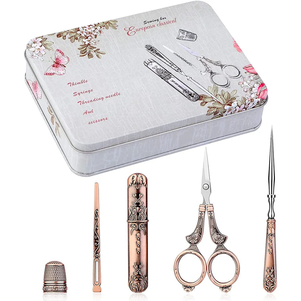 Embroidery Scissors Kit European Antique Vintage Sewing Kit Vintage Sewing Tools with Embroidery Scissors for Sewing Needlework
