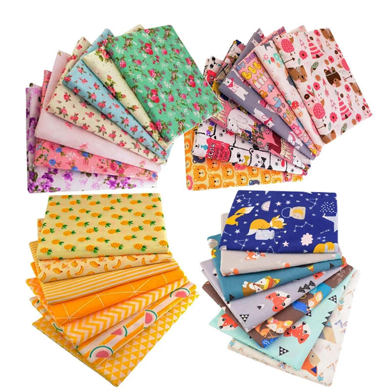 Floral Printed Cotton Fabric Squares – 7 Pieces