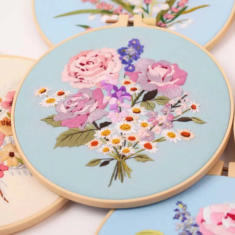 Embroidery Kit for Beginners, Fabric Cross Stitch Kits for Adults, DIY Embroidery Starter Kits with Floral Flower Patterns