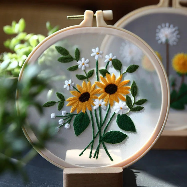 1SET Embroidery Kit Floral Patterns DIY Crafts Cross Stitch Kits With Embroidered Hoop Handmade for Beginner