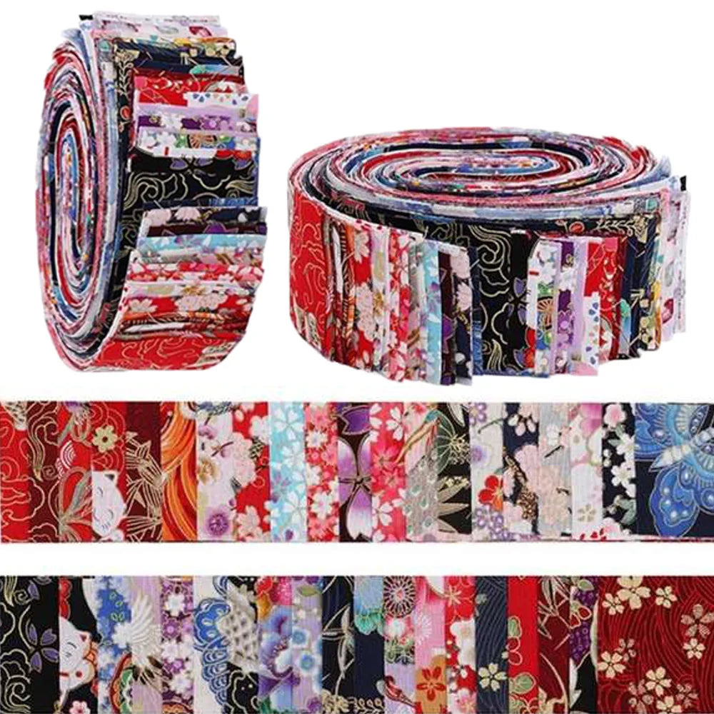 40Pcs Floral Cotton Fabric Patchwork Roll Fabric Roll up Fabric Strips For Quilting Sewing DIY & Quilt Beginners 6.5 X 25cm
