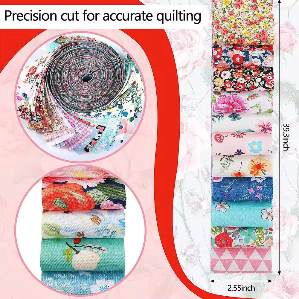 40Pcs Floral Cotton Fabric Patchwork Roll Fabric Roll up Fabric Strips For Quilting Sewing DIY & Quilt Beginners 6.5 X 25cm