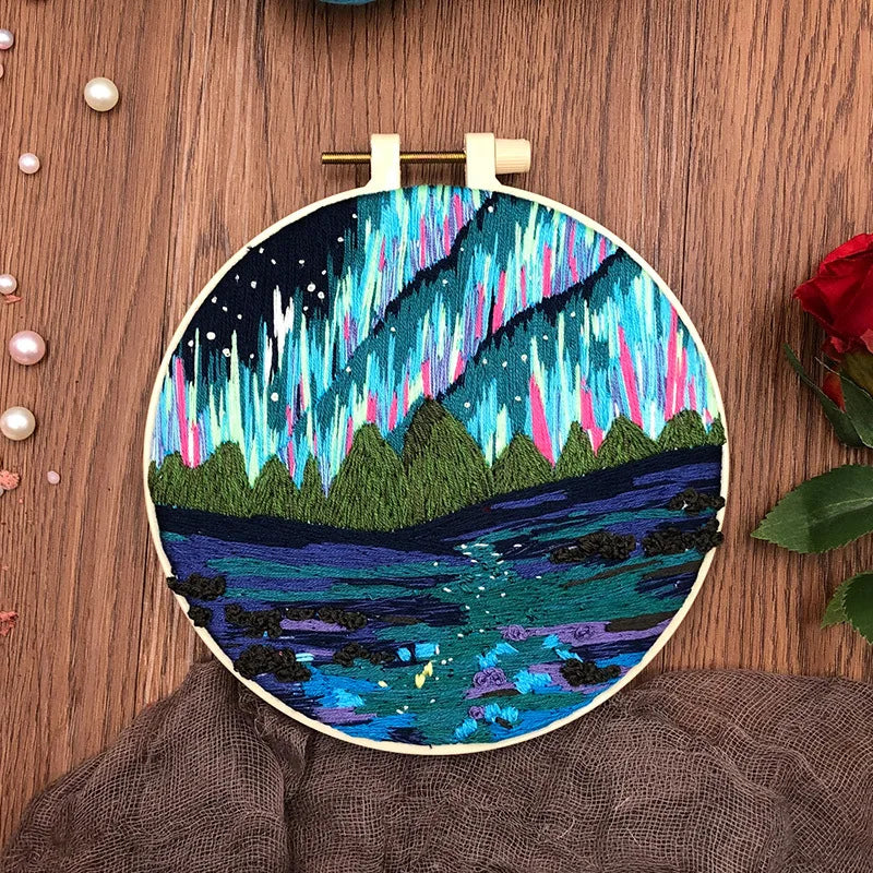 Beginner DIY Embroidery Kit – Night Sky Aurora