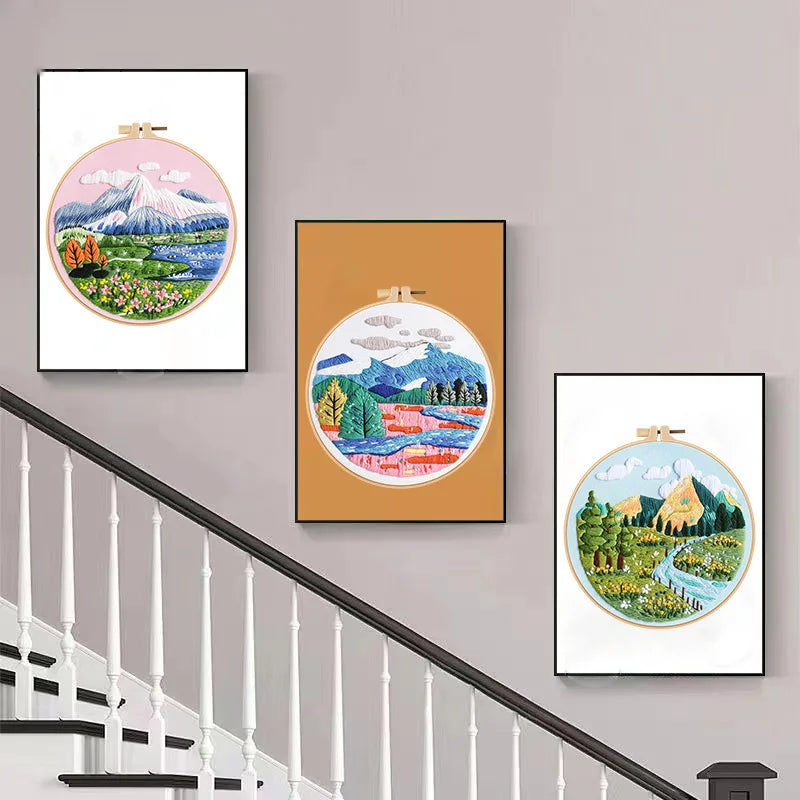 3-Piece Landscape Stamped Embroidery Kit